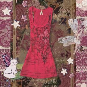 Vintage Y2K Deadstock Grunge Pink Bedazzled Rhinestone Fleur-de-Lis Tank Top